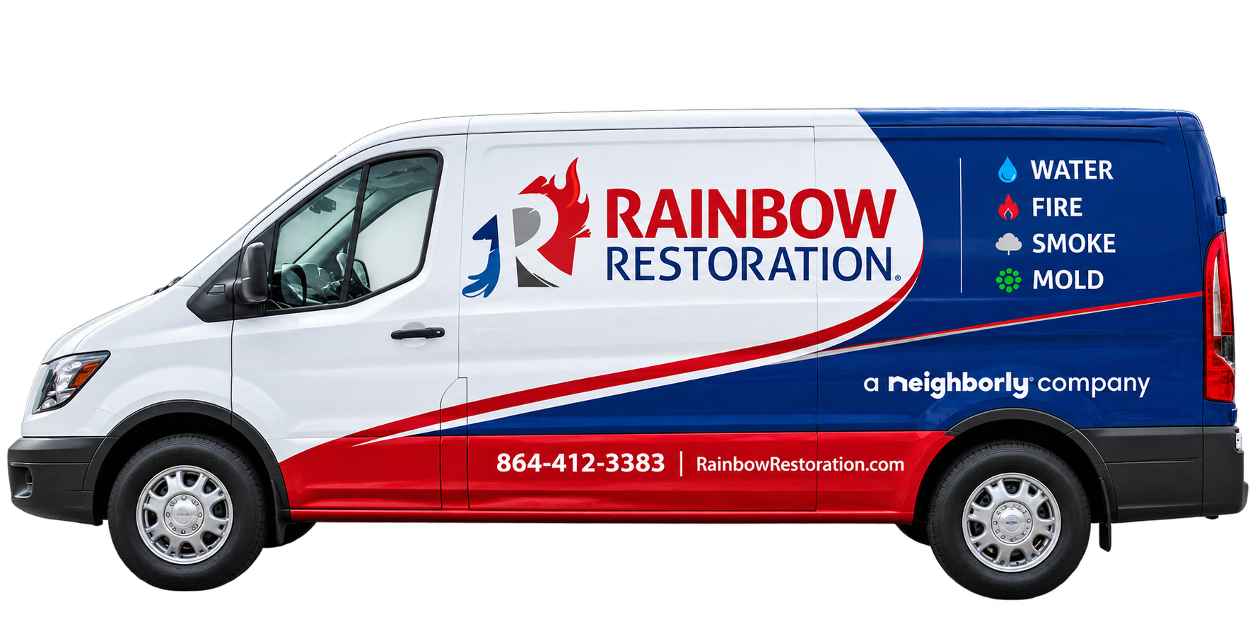 Rainbow Restoration service van ready for dispatch across Louisville